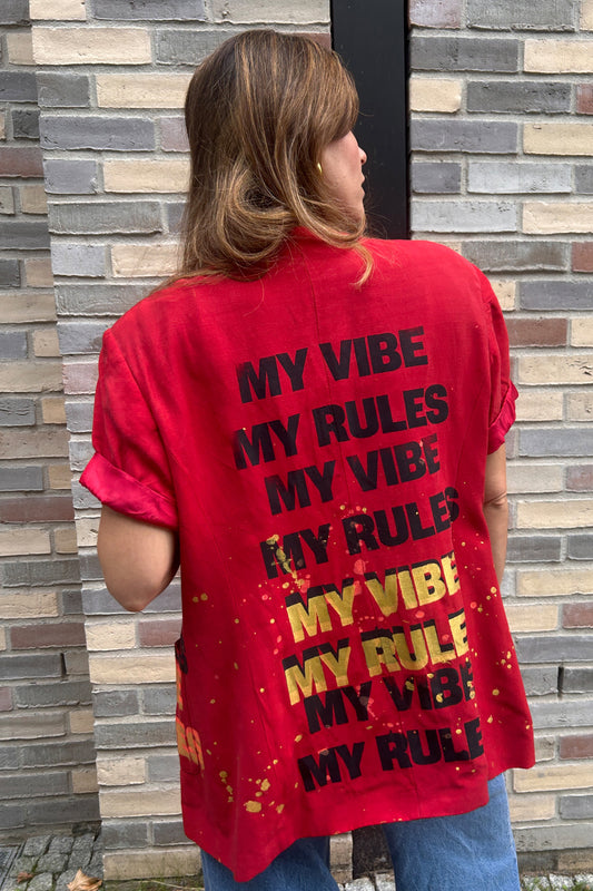Red Vintage Short-Sleeve Blazer — “My Vibe, My Rules”